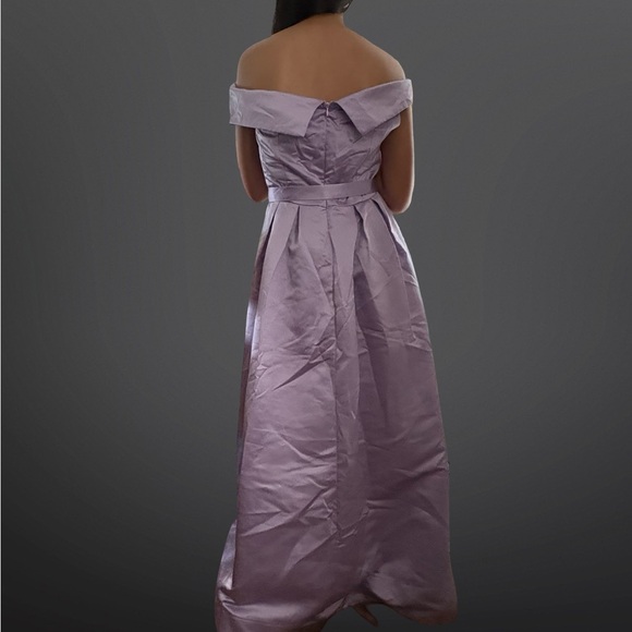 Elegant Lavender Off-Shoulder Boxy Pleated Split Thigh Belt Light Purple size L - Picture 3 of 8